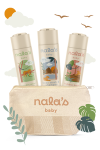 Nala's Baby Wash Bundle With Bag. Bubble bath, body wash and shampoo, and conditioner.