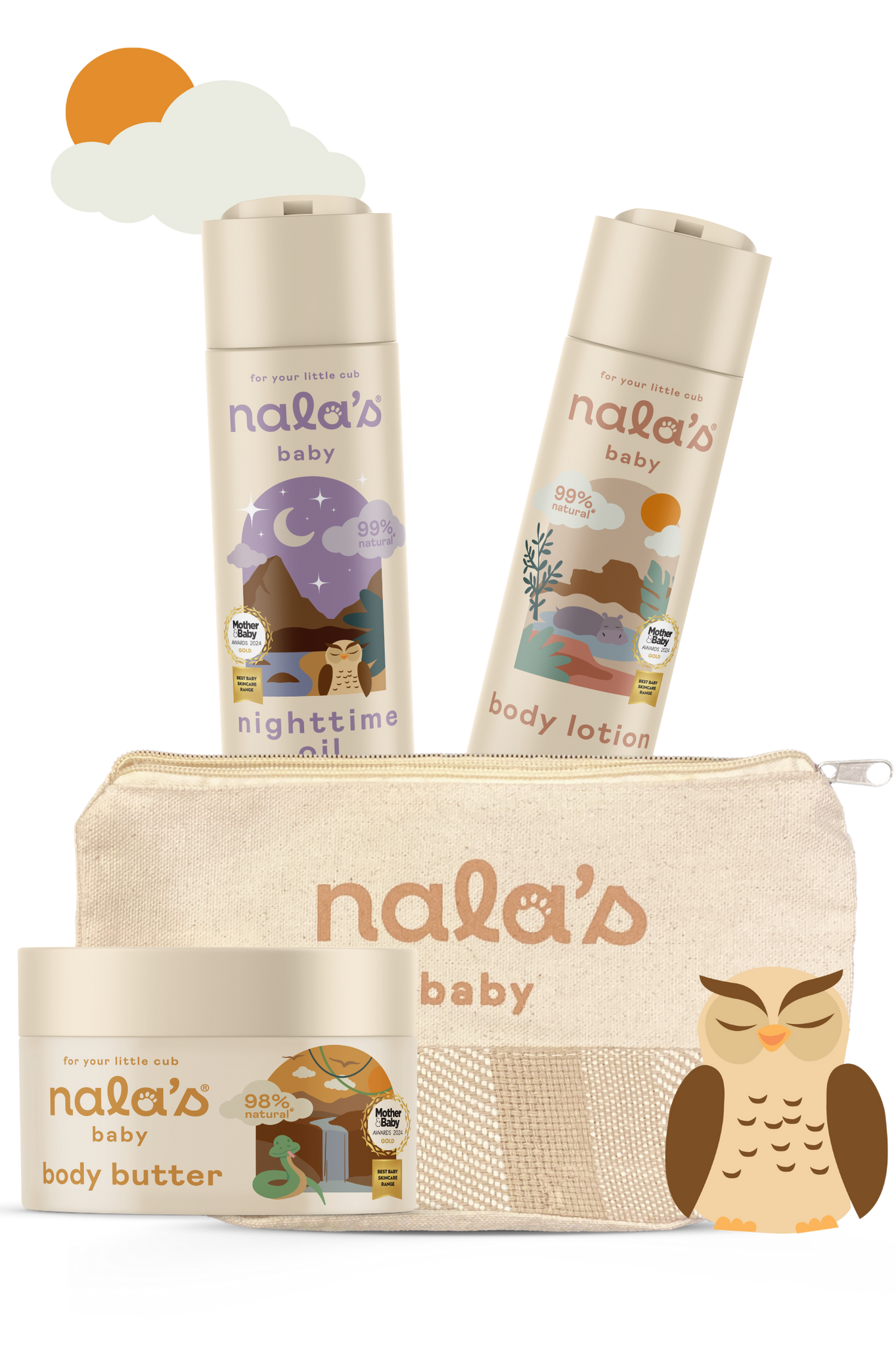 Nala's Baby Skin Bundle w Bag (3x 200ml)