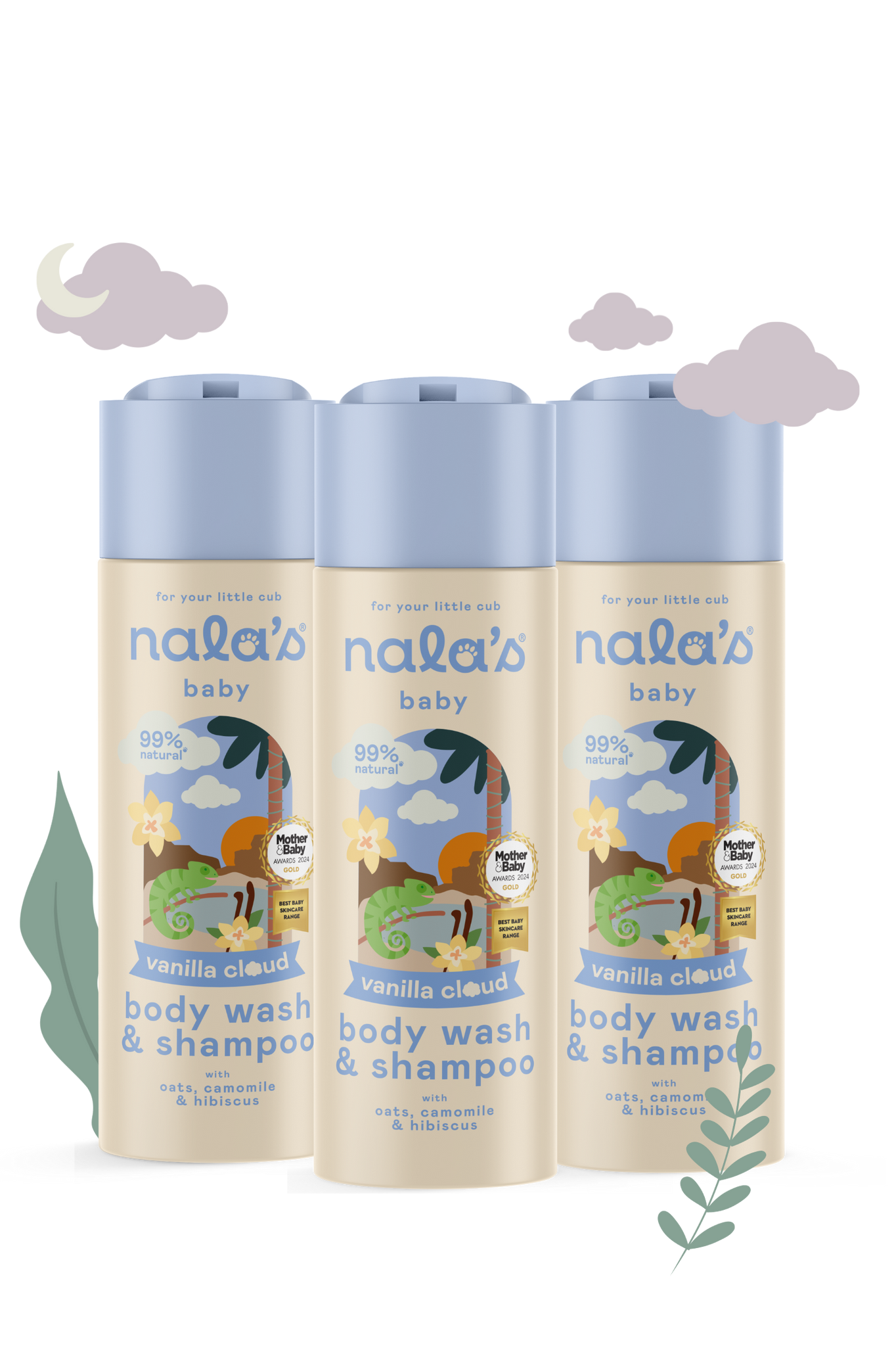 Nala's Baby Vanilla Cloud Body Wash & Shampoo 200ml - pack of 3